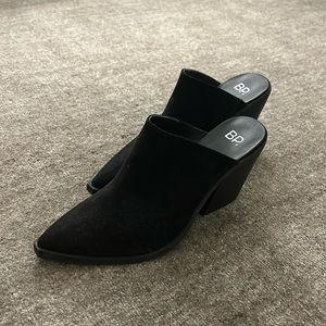 Black suede mules